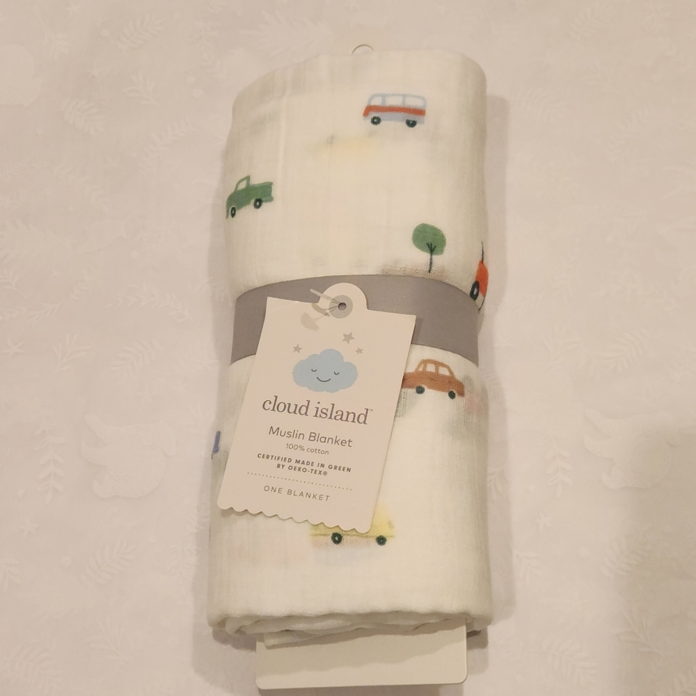 💕🚗✨️NWT Cloud Isand Muslin blanket transportation cars print baby boy swaddle
